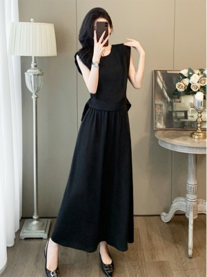 高级感黑色时尚套装裙女夏穿搭洋气显瘦百搭休闲上衣半身裙两件套