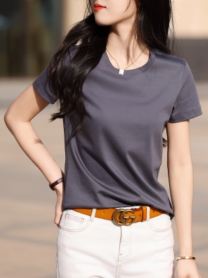 80s液氨短袖t恤女2025新款爆款圆领正肩体恤打底衫内搭上衣V领夏