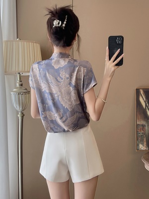 提花新中式女装轻国风短袖薄上衣套装女2025夏季新款短裤两件套潮