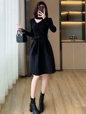 黑色新中式旗袍连衣裙国风高级感秋冬季新款收腰气质赫本风小黑裙