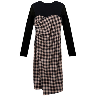 2025早春装新款复古显瘦气质修身法式高级感长袖格子连衣裙女春季