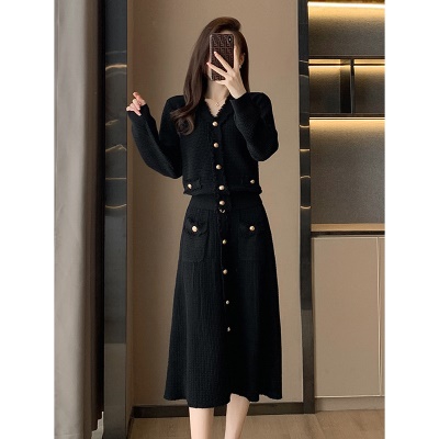 小香风套装女2025秋冬季气质名媛长袖针织开衫中长款半身裙两件套
