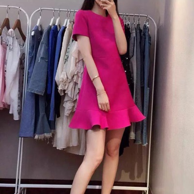 小个子连衣裙夏季玫红色荷叶边高级感减龄鱼尾裙子女夏天法式气质