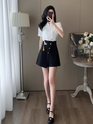 夏装搭配一整套洋气送考时尚新中式国风旗袍短袖短裤裙两件套装女