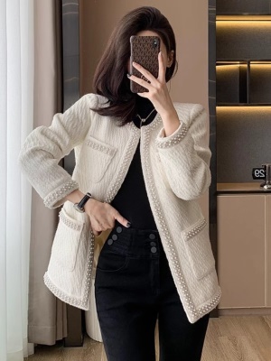 小香风毛呢外套女2025新款秋冬小个子高端羽绒加厚高级感短款上衣