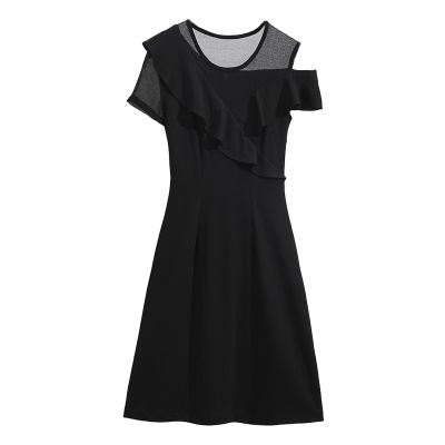 夏季小个子露肩小黑裙显瘦连衣裙赫本风性感气质修身包臀裙子女夏