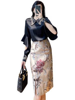 高级感包臀半身裙套装裙子2025早秋新款中式国风长袖衬衫两件套裙