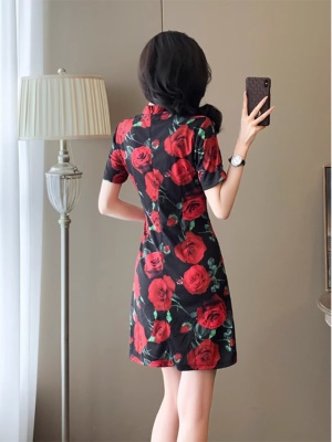 红色新中式国风旗袍连衣裙子女夏季收腰显瘦气质减龄高级感晚礼服