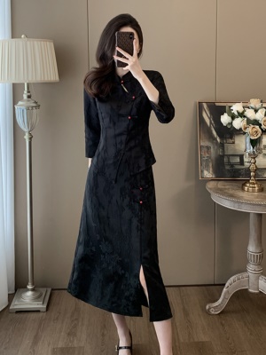 新中式国风旗袍半裙套装两件套春夏天新款2025气质优雅开叉连衣裙