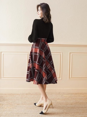 漂亮小香风套装气质女神范高级感御姐毛呢格子半身裙子两件套秋冬