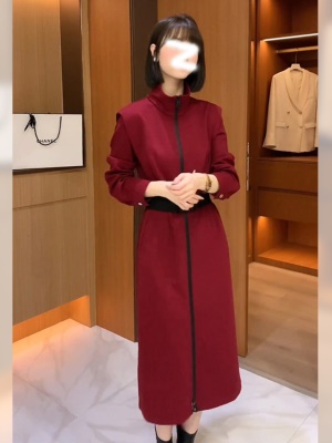 高级感红色连衣裙女秋冬季新年加绒收腰显瘦拉链卫衣裙中长裙气质