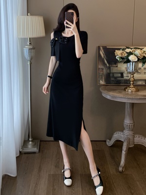 中式国风黑色收腰显瘦连衣裙子女夏2025新款法式轻奢晚礼服高级感