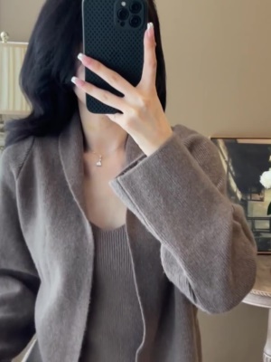 小香风新款慵懒风针织开衫吊带裙两件套气质外套秋冬季穿搭一整套