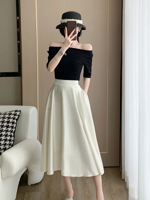 赫本风御姐套装夏季搭配一整套时尚白色醋酸半身裙女连衣裙两件套