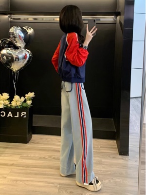 高端休闲运动套装女早秋穿搭时尚卫衣棒球服外套牛仔阔腿裤两件套