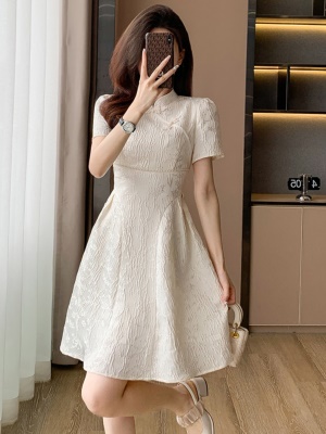 旗袍改良白色连衣裙2025新款新中式国风小礼服气质收腰裙子女夏季