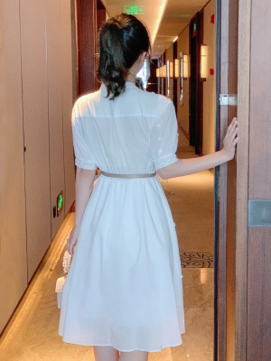 夏天2025新款法式高级感小众气质纯棉超仙女白色衬衫连衣裙子夏季