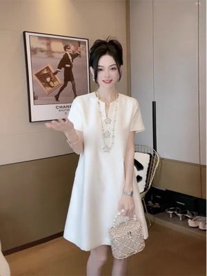 夏季新款法式白色连衣裙小个子奢华大牌高端气质名媛礼服裙子女