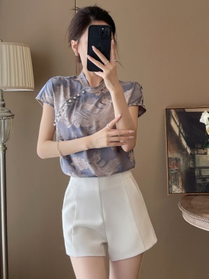 提花新中式女装轻国风短袖薄上衣套装女2025夏季新款短裤两件套潮