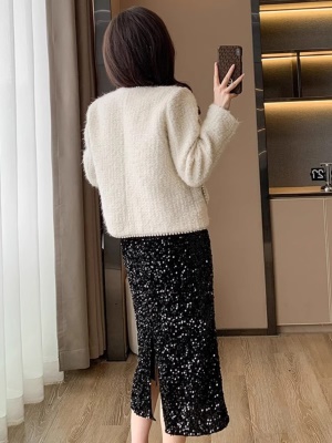 小香风白色毛呢外套女秋冬季小个子洋气加厚法式高级感羽绒服上衣