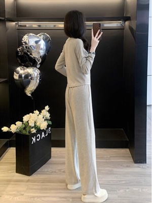 纯色简约休闲运动套装女秋装炸街时尚洋气时髦显瘦针织裤子两件套