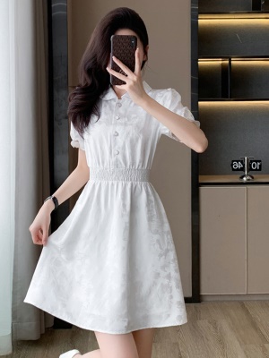 衬衫plol领连衣裙女2025新款夏季收腰显瘦气质法式白色女神范裙子