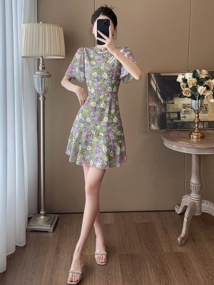 紫色仿真丝鱼尾连衣裙女夏季2025新款高端年轻款雪纺改良旗袍裙潮