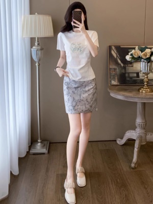 气质高级感休闲时尚套装女夏季新款国风短袖T恤短裙两件套小个子