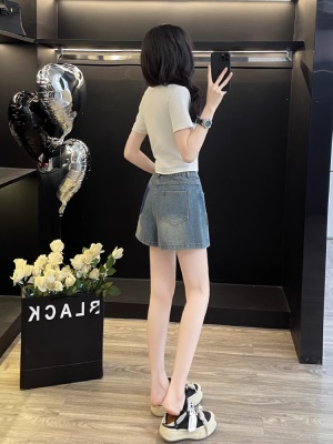 小香风减龄穿搭休闲套装女夏季时尚炸街短袖牛仔短裤裙两件套显高