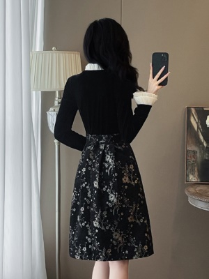 高级感黑色金丝绒衬衫连衣裙秋冬法式名媛女神范气质小洋装礼服裙