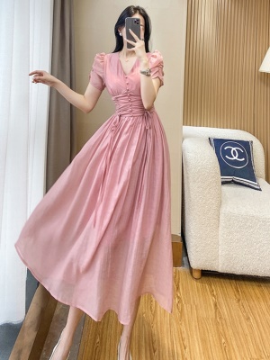 高级感法式连衣裙女仙夏2025夏季新款名媛气质收腰显瘦雪纺长裙子