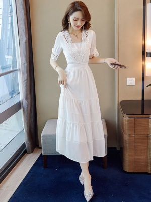 高级感白色雪纺连衣裙子女2025夏季新款气质收腰超仙轻熟风长裙