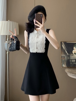 法式小香风娃娃千金连衣裙女夏季2025新款高级感无袖小黑裙生日裙