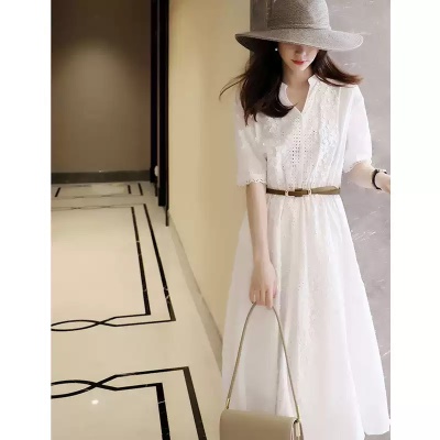 裙子女2025年夏季新款法式甜美白色高级感气质收腰显瘦纯棉连衣裙