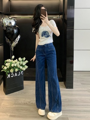 窄版牛仔阔腿裤休闲套装女夏季减龄一整套穿搭时尚洋气T恤两件套