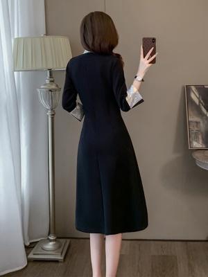 新中式国风旗袍连衣裙女早秋高端修身显瘦高级感气质开叉黑色裙子