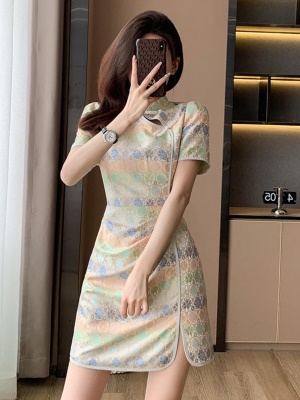 国潮风旗袍改良连衣裙女夏季小个子年轻款少女新中式国风女装短裙