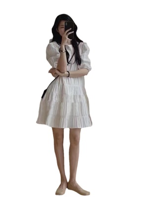 法式高级感白色连衣裙女夏小个子温柔风气质宽松显瘦仙女小白裙子