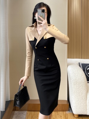 高级感通勤ol职业连衣裙女秋冬季奢华女神范气质西装领修身包臀裙