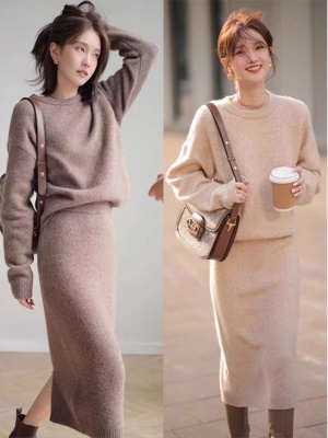 小香风套装裙2025新款秋冬针织上衣毛衣半身裙子打底配大衣连衣裙