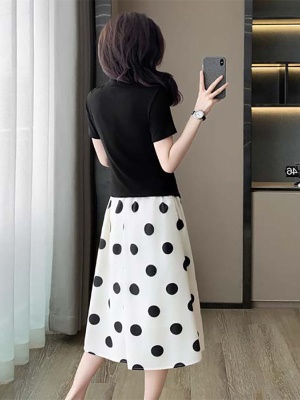 夏季穿搭一整套伞裙套装法式气质小香风波点半身连衣裙子两件套女