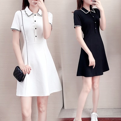 矮小个子短裙心机小黑裙连衣裙赫本风娃娃领小白裙修身显瘦A字裙