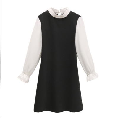 黑白拼接高级感连衣裙春秋款女赫本风通勤小黑裙矮小个子显瘦短裙