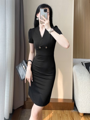 裙子女夏天黑色法式显瘦OL包臀裙高端职业气质连衣裙2025新款夏
