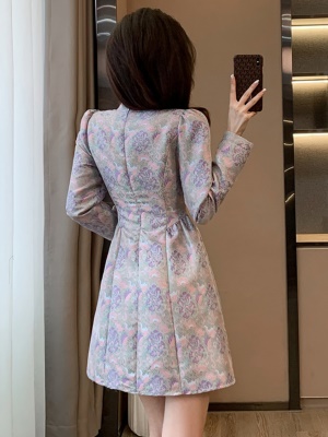 紫色旗袍领国风女装收腰显瘦气质新中式连衣裙高级感秋冬新款2025