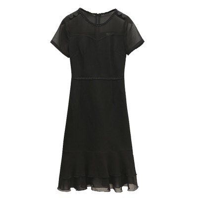 赫本小黑裙轻熟风经典款小个子显瘦气质雪纺拼接鱼尾裙连衣裙女夏