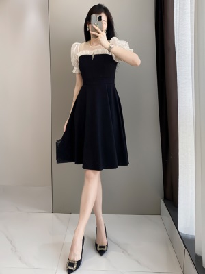 黑色连衣裙小个子女夏高级感气质修身显瘦时尚高端精致宴会礼服裙