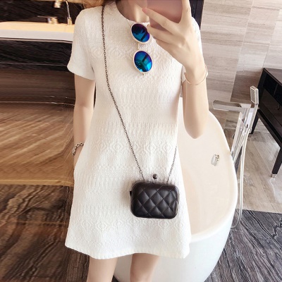 法式高级感小个子白色连衣裙夏小香风短袖气质修身显瘦裙子女夏天