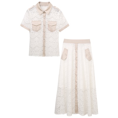 赫本风套装轻熟风2025年新款女夏两件套洋气减龄半身裙气质蕾丝衫