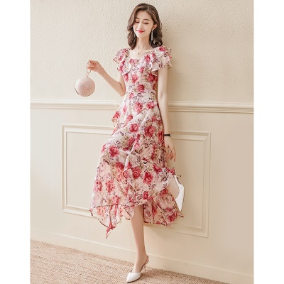 雪纺碎花连衣裙女夏2025年新款夏季薄款法式收腰气质长款裙子仙女